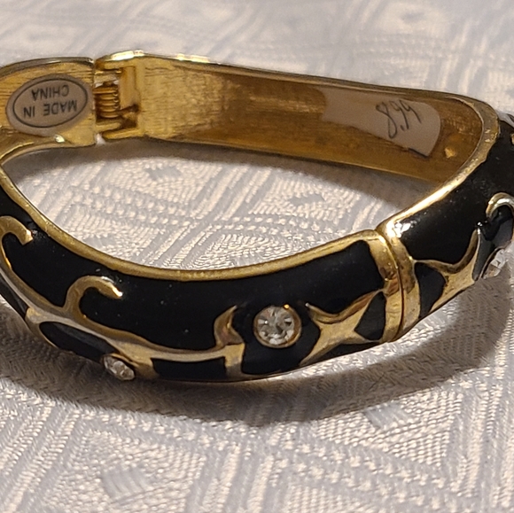 Beautiful black obsidian bangle bracelet with cubic zirconia. Women's LIKE NEW - Picture 9 of 12